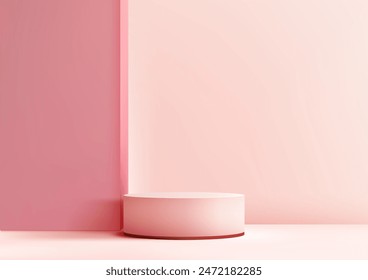 Pink 3D Podium in Front of Pink Wall, Simple and Elegant Scene, Modern Concept for Product Display, Mockup, Showroom, Showcase, Perfect for Marketing and Branding