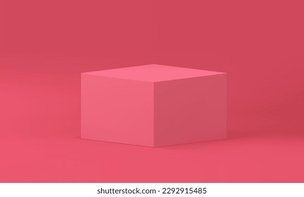 Pink 3d podium package box platform isometric angular construction realistic vector illustration. Pedestal rectangular basic foundation geometric stage for product premium presentation decor design