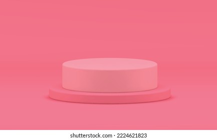 Pink 3d podium round steps platform event celebration basic foundation studio background realistic vector illustration. Pedestal cylinder level construction museum exhibition award win ceremony