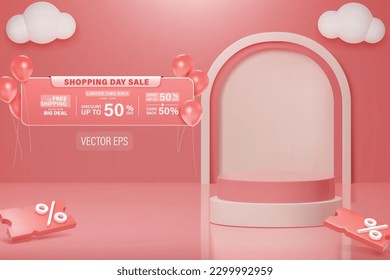 Pink 3D product display podium and 3D elements are available for use on online shopping websites or in social media advertising.