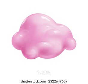 Pink 3d realistic clouds set isolated on a white background. Render plastic cartoon fluffy cloud icon in the sky. 3d geometric shape vector illustration