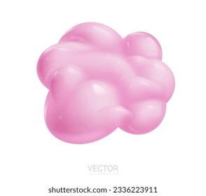 Nubes 3d rosadas realistas aisladas en un fondo blanco. Representar dibujos de plástico como un icono de nubes onduladas en el cielo. Ilustración vectorial de forma geométrica 3d
