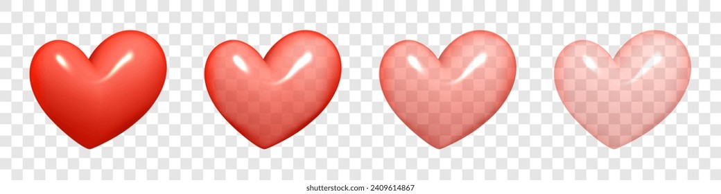 Pink 3d realistic heart symbols with transparency effect. Happy Valentine's day clip art for banner or letter template. Vector illustration