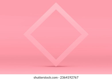 Pink 3d rhombus frame elegant wall background mock up for cosmetic product show presentation vector illustration. Realistic feminine squared border empty studio display beauty sale commercial promo