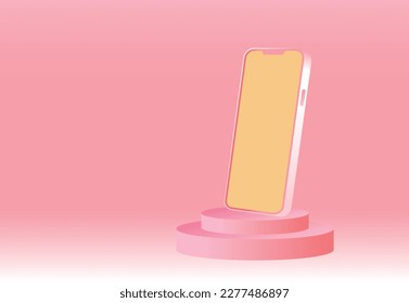 pink 3d room with pink cylinder podium ,minimal pastel scene for displaying mockup products geometric design Stage performances. Mobile phones are empty on the podium, buy or sell products,vector