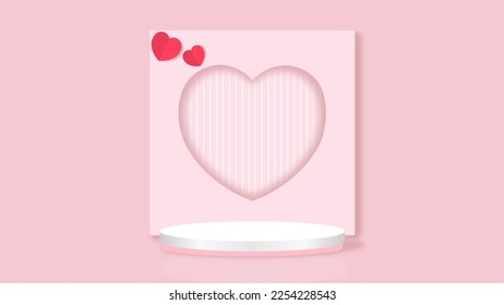 Pink 3D room with realistic cylinder pedestal podium. Minimal scene for product display presentation. Stage for showcase. Vector geometric design platform.