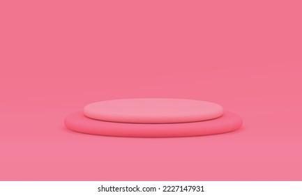 Pink 3d round podium level basic foundation geometric showcase for product presentation realistic vector illustration. Circle pedestal construction display award arena win event celebration design