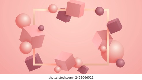 Pink 3d shapes floating background vector design in eps 10