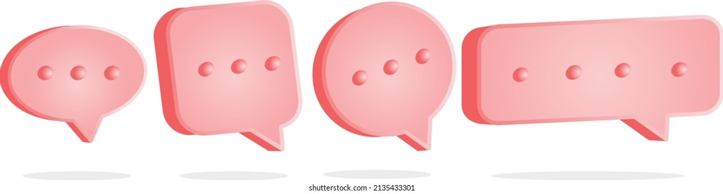 Pink 3d speech bubble shape set. Simple dialog balloon text box
