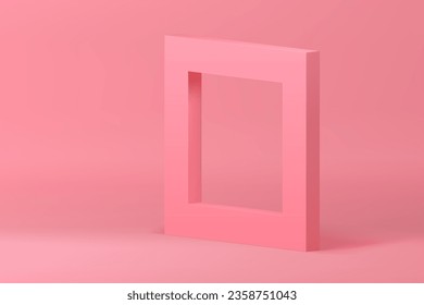 Pink 3d squared frame elegant modern stand mock up for cosmetic product show presentation vector illustration. Realistic feminine border minimal isometric boundary geometric display for beauty sale