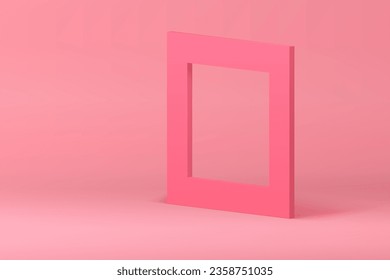 Pink 3d squared frame isometric wall boundary mock up for cosmetic product show presentation vector illustration. Realistic geometric angular border elegant feminine beauty sale shopping promo