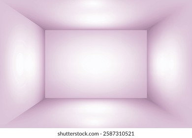Pink 3d studio room, light box podium gallery space perspective, inside box mockup, vector illustration.