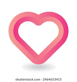 Pink 3D-like heart. Double gradient outline. Symbol of love and St Valentines Day. Vector illustration with dropped shadow.