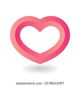 Pink 3D-like heart. Double gradient outline. Symbol of love and St Valentines Day. Vector illustration with dropped shadow.