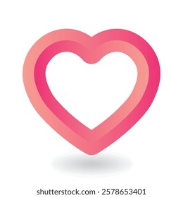 Pink 3D-like heart. Double gradient outline. Symbol of love and St Valentines Day. Vector illustration with dropped shadow.