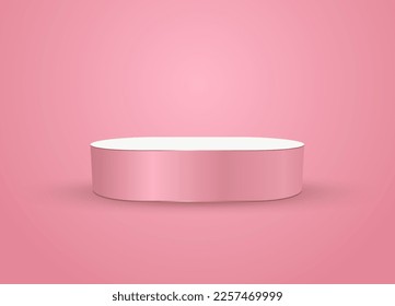 A pink 3Ds podium, stage for products display and illuminated pastel place, stage, stand use as prosucts presentation, vector illustration