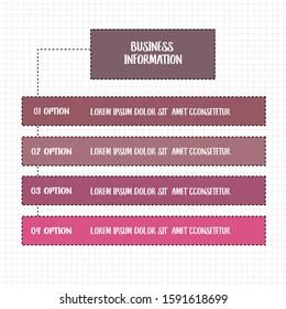 Pink 4 Steps schedule design template. Infographic with option,topic, or step for business education grid paper presentation background