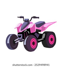 Motocicleta atv de 4 rodas cor-de-rosa.Ilustração vetorial isolada sobre fundo branco.