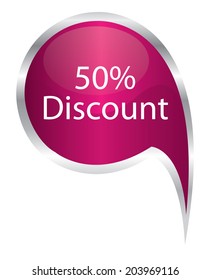 pink 50 percent discount speech bubble 