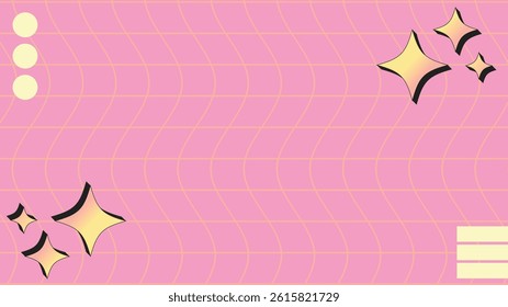 Pink 90s Memphis Style Curved Grid Decorated Template Background, Widescreen