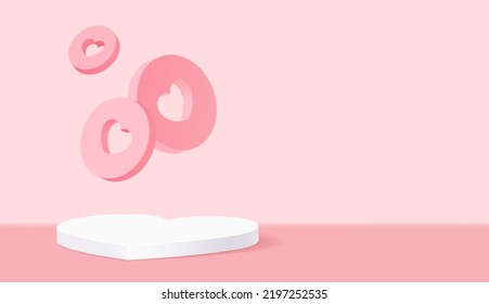 Pink abstract 3d room with realistic stand or podium heart shape