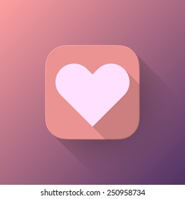 Pink abstract app icon with light Valentines heart sign, button template with flat designed shadow and gradient background for web sites, user interfaces, UI and applications, apps. Vector.
