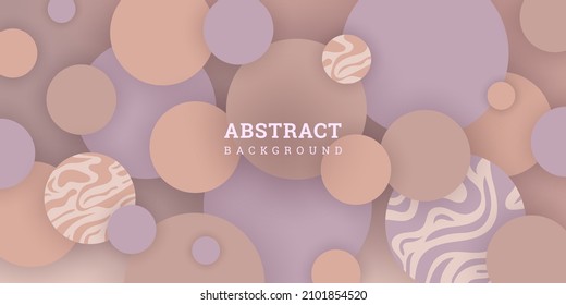 Pink abstract background 3D. Modern banner with circles. Horizontal backdrop with geometric shapes. Pastel colors. Vector illustration in paper style. Design card, wallpaper, flyer, poster. Stock.