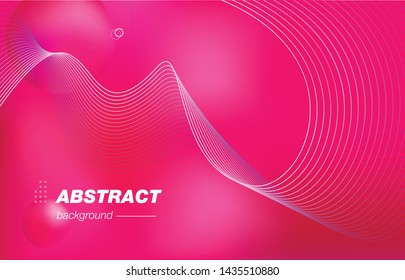 Pink abstract background with balls, wavy lines. Designer stylish poster, cover, fond