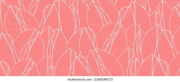 Pink abstract background with delicate banana leaves. Summer vector background for various designs, wallpapers, covers and cards.