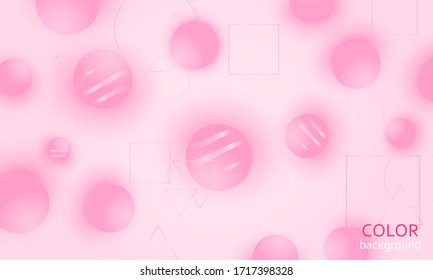 Pink Abstract Background Design. Pink Balls. Fluid Pattern. 3d Geometric Shapes. Vector. Pink Color Abstract Background.