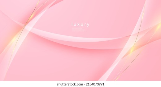 Pink Abstract Background Design Decorated with elegant golden curves. vector illustration