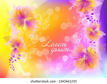 Pink abstract background with elegant flowers. Vector