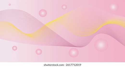 Pink abstract background featuring flowing, translucent waves in shades of pink and yellow