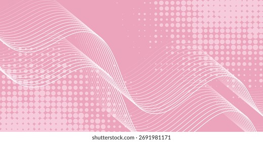 Pink abstract background with flowing particles. Awesome dotted concept. Shiny moving lines design element.