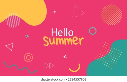 Pink abstract background with geometric shapes. Colorful vector illustration Hello summer