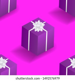 Pink abstract background with gift box with bow. Vector illustration