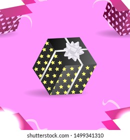 Pink abstract background with gift box with bow. Vector illustration