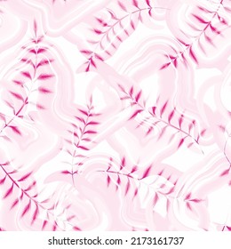 

pink abstract background illustration seamless pattern with branch foliage on wave background. Contour drawing. vector design. pink background pattern. nature wallpaper. tropical background. Summer 