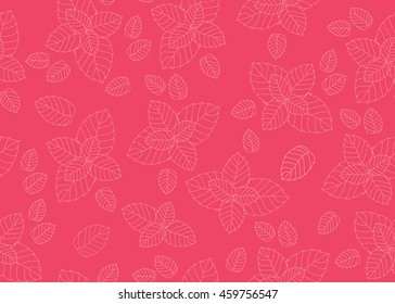 Pink abstract background. Leaves seamless pattern. Coral color.