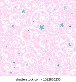 Pink Abstract background. Night sky with stars and moon. vector illustration