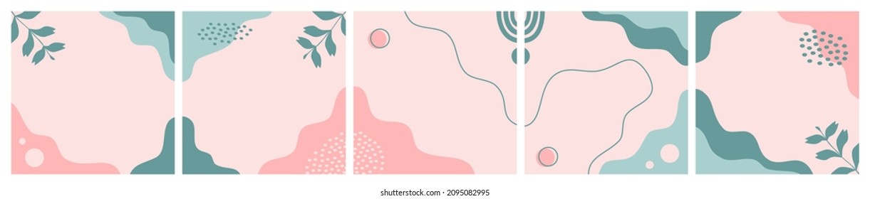 Pink abstract background on pastel color for social media post, feed, carousel template, promotion, frame, banner, flyer. Trendy modern organic shapes with copy space text.