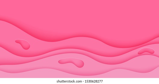 Pink abstract background in paper cut style. Layers of paper wavy with holes lying on top of each other. Delicate fuchsia flyer for March 8th opener, banner for World Breast Cancer Day. Vector card.