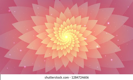 Pink abstract background, psychedelic spiral fractal, starry sky, flower.