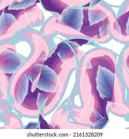 pink abstract background seamless pattern with tropical plants foliage on white. exotic leaves background pattern. Hand drawn summer leaf background. seamless pattern made of abstract foliage.