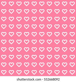 Pink abstract background with seamless Valentines heart signs pattern for design concepts, wallpapers, posters, web, prints. Flat design. Vector illustration.