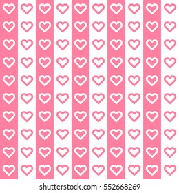 Pink abstract background with seamless Valentines heart signs pattern for design concepts, wallpapers, posters, web, prints. Flat design. Vector illustration.