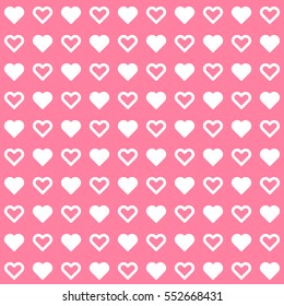 Pink abstract background with seamless Valentines heart signs pattern for design concepts, wallpapers, posters, web, prints. Flat design. Vector illustration.