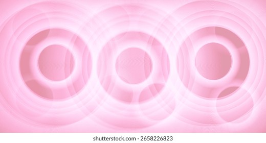 Pink abstract background with soft concentric circles and radial gradient effect, minimalistic design with a smooth texture and modern aesthetic.eps10