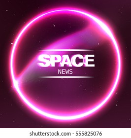 pink abstract background space and the luminous sphere and the text in the middle. abstract template for the text with glowing circular frame with star.