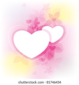 pink abstract background with two white hearts